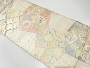 九百佐賀錦　地紙に花・古典柄織り出し　袋帯